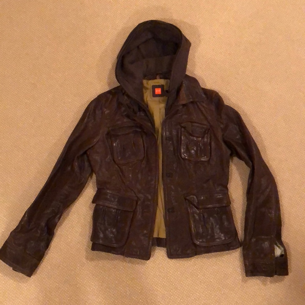 Hugo Boss Women’s Leather Jacket w Removable Hood